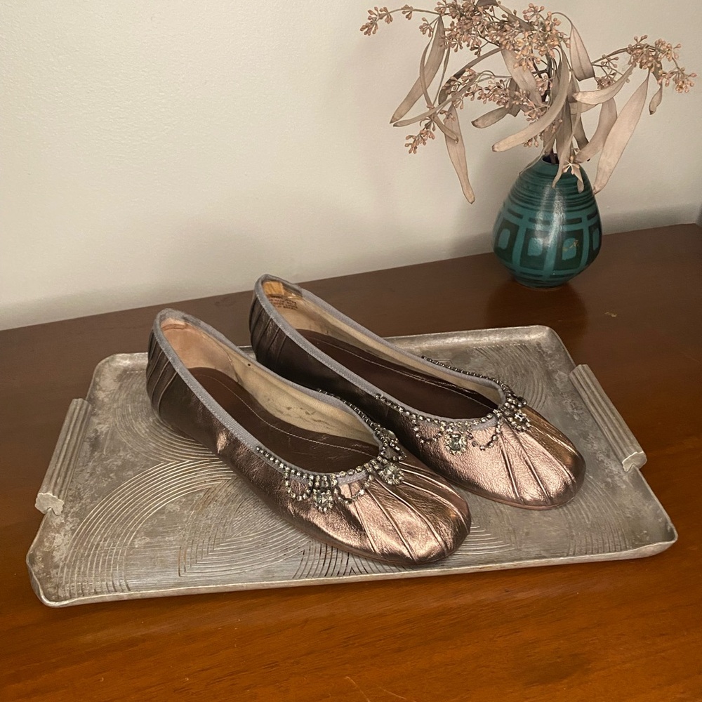 bcbgmaxazria ballet flats bronze bejeweled and worn a couple times